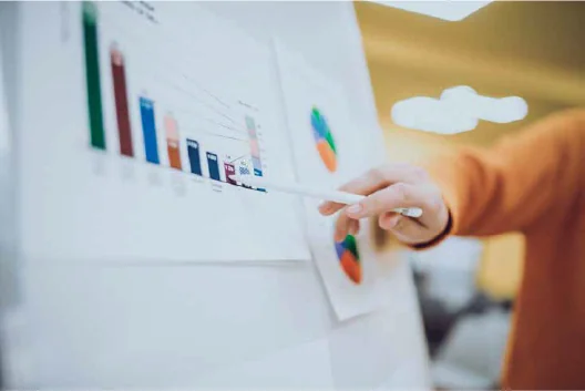 A leader presenting results to a team